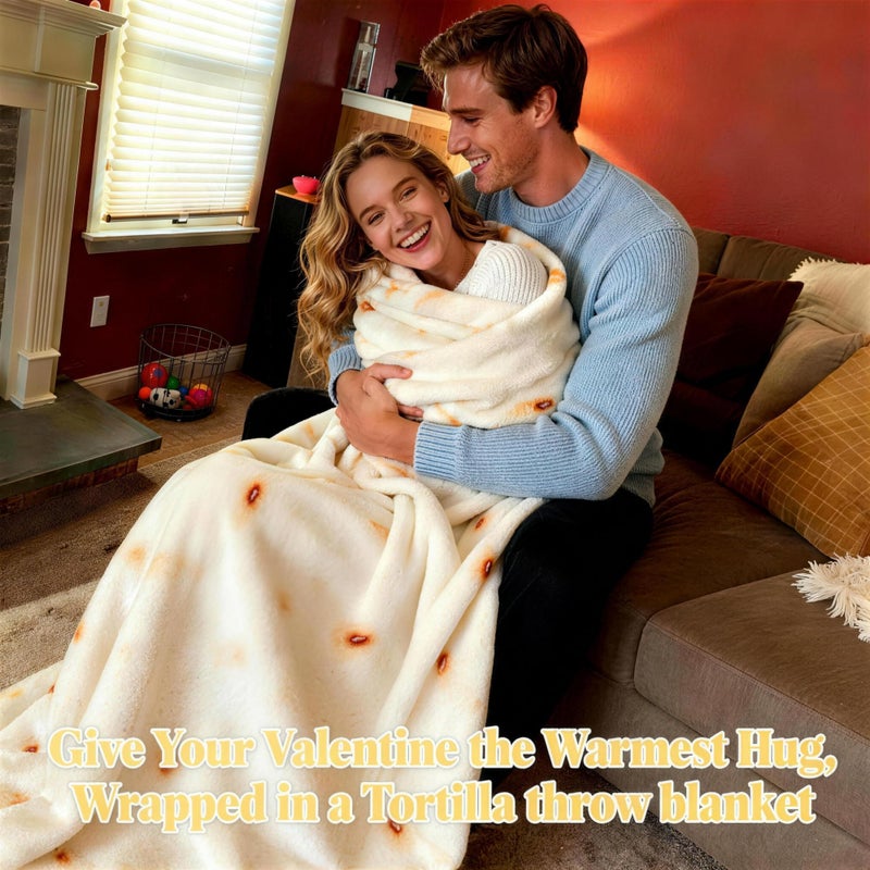 LetsFunny Burrito Tortilla Throw Blankets, 60in 2.0 Double Sided Taco Tortilla Wrap Blankets for Adults Teens Kids, Giant Funny Realistic Flannel Food Blankets, Unique Practical Gift for Her or Him - Image 3